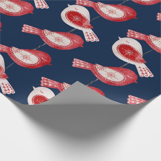 Scandinavische rode vogel cadeaupapier (Hoek)