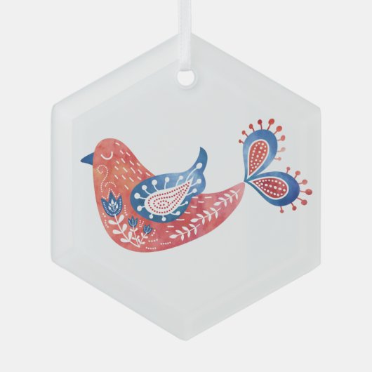Scandinavische rode vogelgriep Kunstglas Ornament (Voorkant)