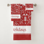 Scandinavische rode, witte rendierbeker met kerstm bad handdoek (Insitu)