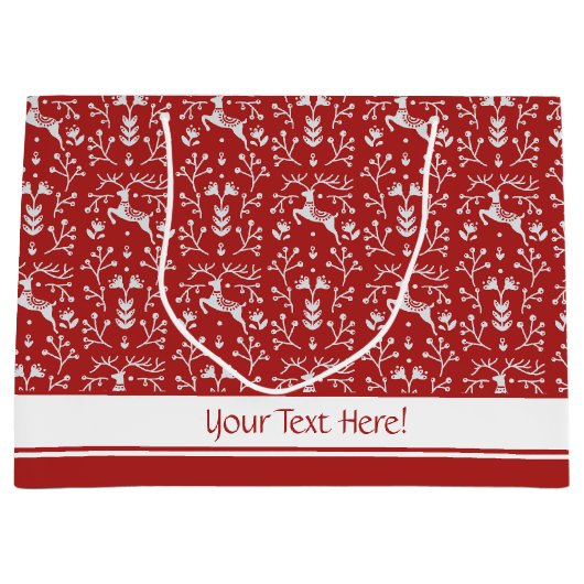 Scandinavische rode, witte rendierbeker met kerstm groot cadeauzakje (Voorkant)