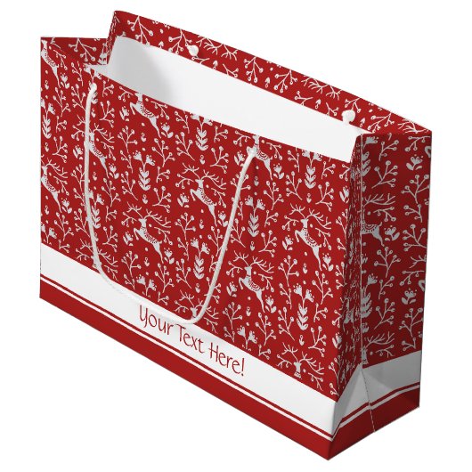 Scandinavische rode, witte rendierbeker met kerstm groot cadeauzakje (Voorkant Gekanteld)