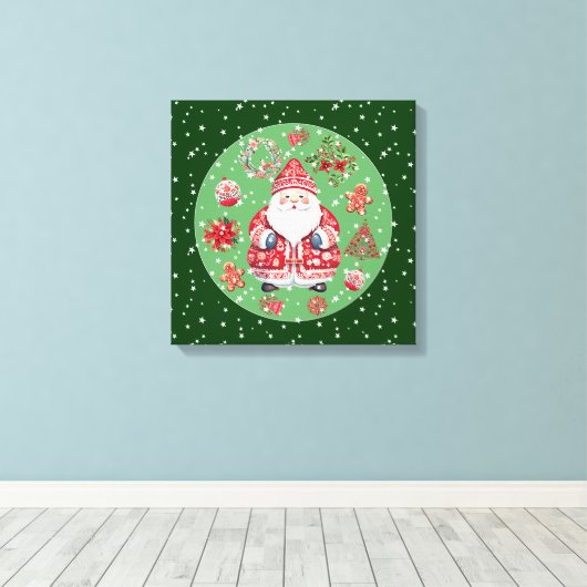 Scandinavische Santa Claus Green Canvas Afdruk (Insitu (Houten vloer))