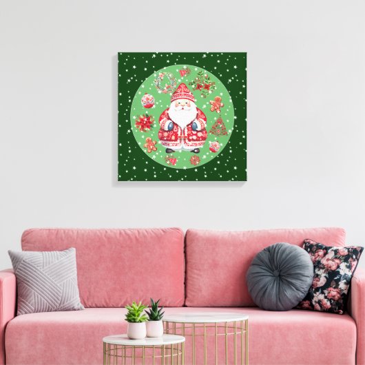 Scandinavische Santa Claus Green Canvas Afdruk (Insitu (Woonkamer))