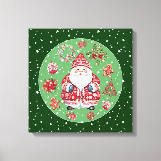 Scandinavische Santa Claus Green Canvas Afdruk (Voorkant)