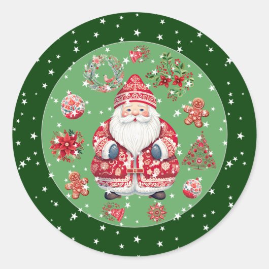 Scandinavische Santa Claus Green Ronde Sticker (Voorkant)