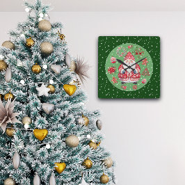Scandinavische Santa Claus Green Vierkante Klok