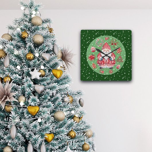 Scandinavische Santa Claus Green Vierkante Klok