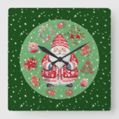 Scandinavische Santa Claus Green Vierkante Klok (Voorkant)