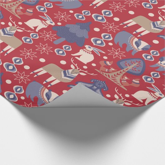 Scandinavische Scandinavische Noordse Folk Art Woo Cadeaupapier (Hoek)