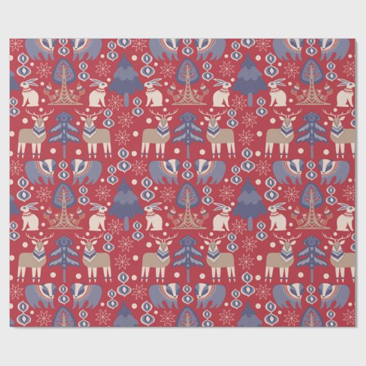 Scandinavische Scandinavische Noordse Folk Art Woo Cadeaupapier (Vlak)