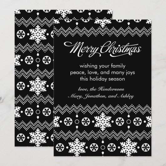 Scandinavische Snowflake Black & White Kerstmis Ka Feestdagenkaart (Voorkant / Achterkant)