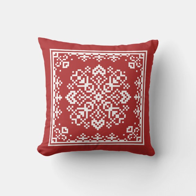 Scandinavische Snowflake Red en White Kerstmis Kussen (Voorkant)