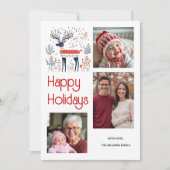 Scandinavische stijl herten rood blauw foto Kerstm Feestdagenkaart (Voorkant)