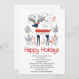 Scandinavische stijl herten rood blauw Kerstmis Feestdagenkaart