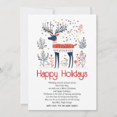 Scandinavische stijl herten rood blauw Kerstmis Feestdagenkaart (Voorkant)