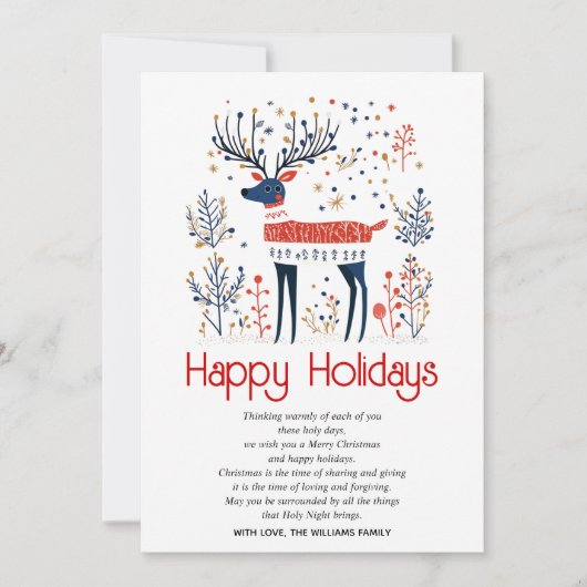 Scandinavische stijl herten rood blauw Kerstmis Feestdagenkaart (Voorkant)