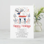 Scandinavische stijl herten rood blauw Kerstmis Feestdagenkaart (Staand voorkant)