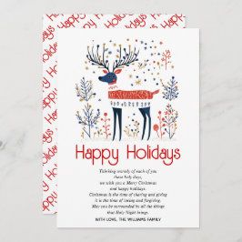 Scandinavische stijl herten rood blauw Kerstmis Feestdagenkaart