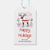 Scandinavische stijl herten rood blauw kerstvakant cadeaulabel (Voorkant)