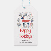 Scandinavische stijl herten rood blauw kerstvakant cadeaulabel (Achterkant)