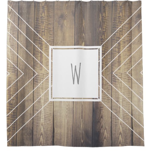 Scandinavische stijl houten planken & witte pijlen douchegordijn (Voorkant)