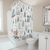 Scandinavische stijl huizen bos patroon douchegordijn (In situ)