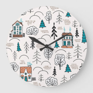 Scandinavische stijl huizen bos patroon grote klok