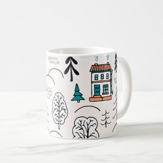 Scandinavische stijl huizen bos patroon koffiemok (Voorkant rechts)