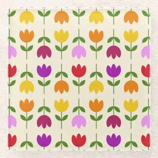 Scandinavische stijl Kleurrijk op CRM Bloempatroon Glazen Onderzetter (Voorkant)