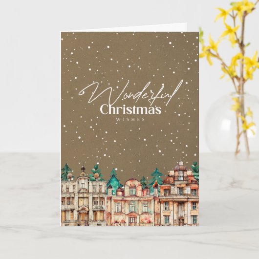 Scandinavische stijl Kraft kerstgebouw Kaart (Gele Bloem)