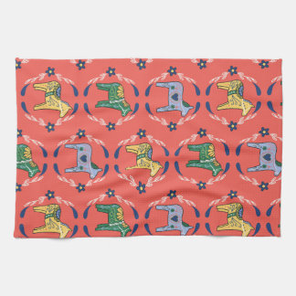 Scandinavische stijl kunst keukenhanddoek in koraa