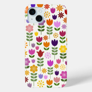 Scandinavische stijlbloemen groot patroonpatroon iPhone 15 mini hoesje