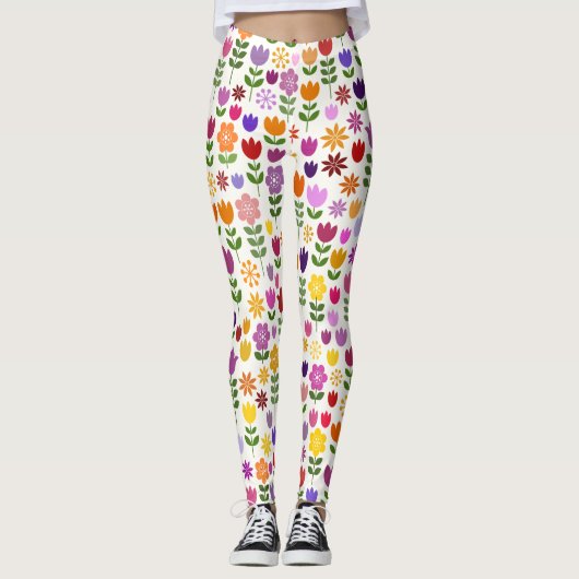 Scandinavische stijlbloemen groot patroonpatroon leggings (Voorkant)