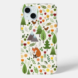 Scandinavische stijlillustraties op het Cream Patt iPhone 15 Mini Hoesje