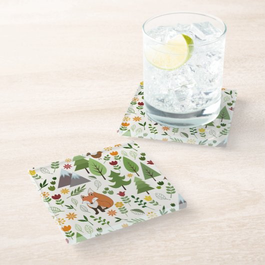 Scandinavische stijlillustraties op het Cream Patt Glazen Onderzetter (Schuin)