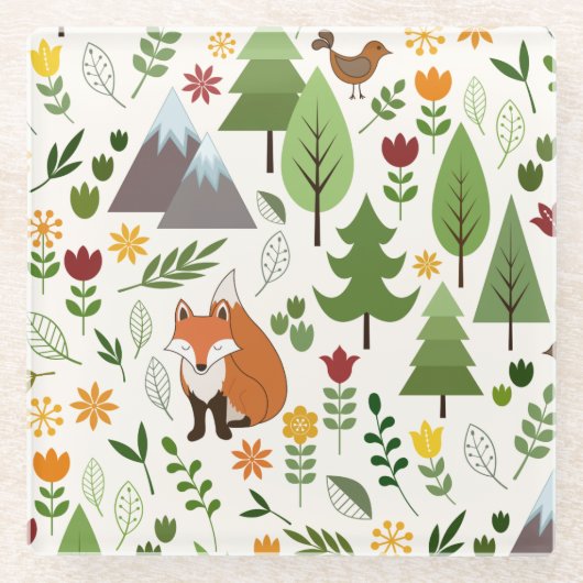 Scandinavische stijlillustraties op het Cream Patt Glazen Onderzetter (Voorkant)