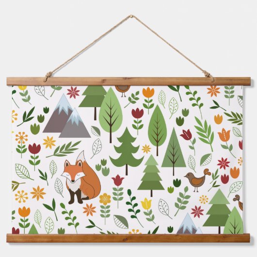 Scandinavische stijlillustraties op het Cream Patt Hangend Wandkleed (Voorkant)