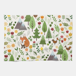 Scandinavische stijlillustraties op het Cream Patt Theedoek