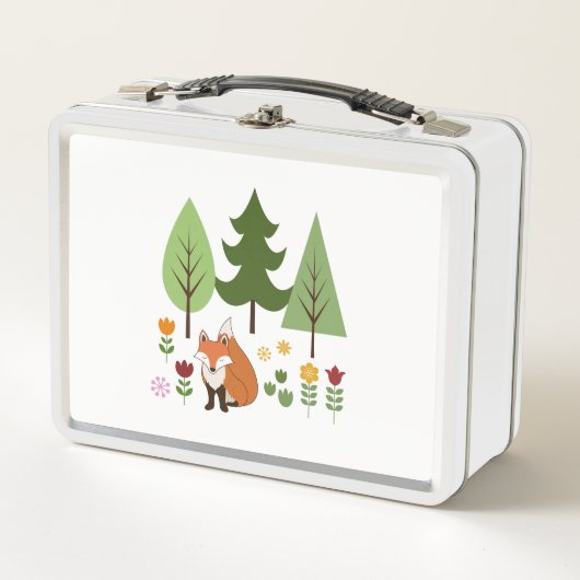 Scandinavische Style Fox Flowers Trees Illustratie (Voorkant)