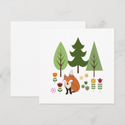 Scandinavische Style Fox Flowers Trees Illustratie (Voorkant / Achterkant)