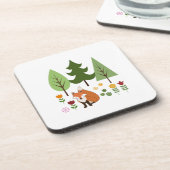 Scandinavische Style Fox Flowers Trees Illustratie Bier Onderzetter (Linkerzijde)