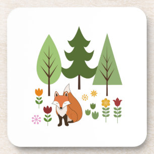 Scandinavische Style Fox Flowers Trees Illustratie Bier Onderzetter
