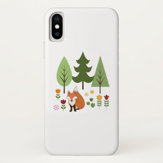 Scandinavische Style Fox Flowers Trees Illustratie Case-Mate iPhone Case (Achterkant)