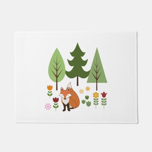 Scandinavische Style Fox Flowers Trees Illustratie Deurmat (Voorkant)