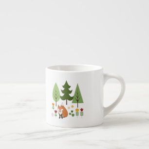 Scandinavische Style Fox Flowers Trees Illustratie Espresso Kop