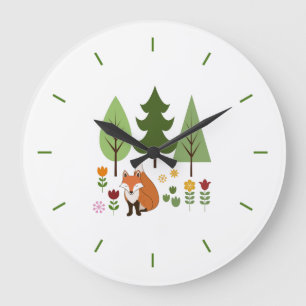 Scandinavische Style Fox Flowers Trees Illustratie Grote Klok