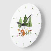 Scandinavische Style Fox Flowers Trees Illustratie Grote Klok (Hoek)