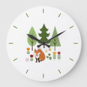 Scandinavische Style Fox Flowers Trees Illustratie Grote Klok (Voorkant)