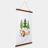 Scandinavische Style Fox Flowers Trees Illustratie Hangend Wandkleed (Gebogen)