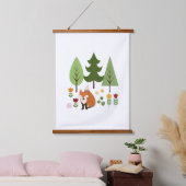Scandinavische Style Fox Flowers Trees Illustratie Hangend Wandkleed (Slaapkamer)